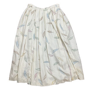 80s Liz Claiborne Size 14 Rayon Midi Pleated Pastel Feathers Cream Stripe Skirt